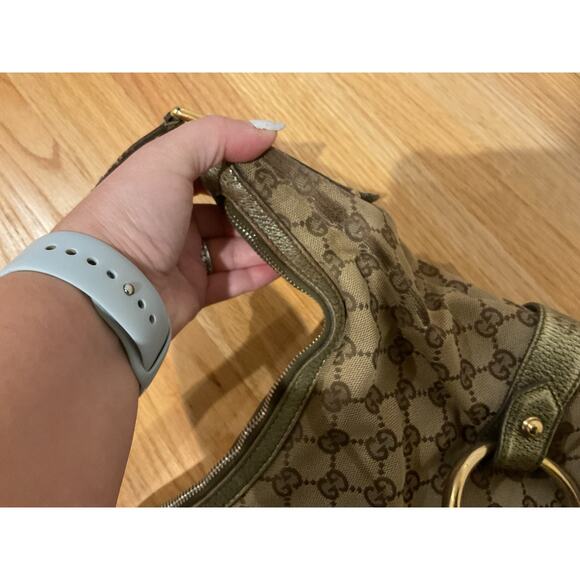 GUCCI Vintage Monogram GG Horsebit Chain Metallic Hobo Bag - Picture 5 of 11